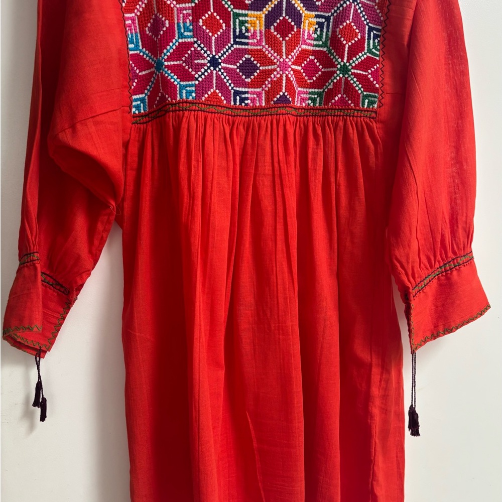 Mexican Embroidered Orange Blouse